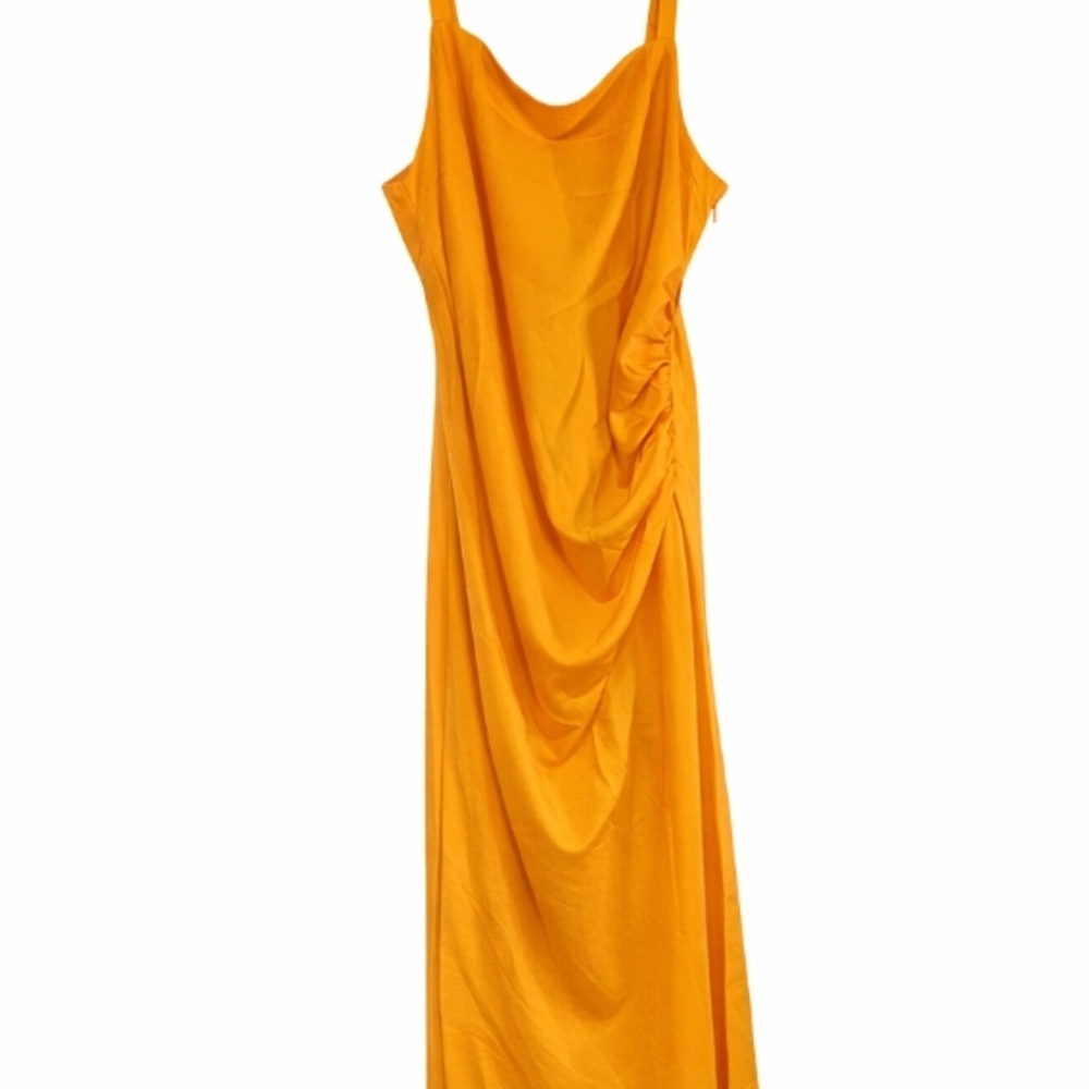Yellow Draped Maxi Dress with Spaghetti Straps
